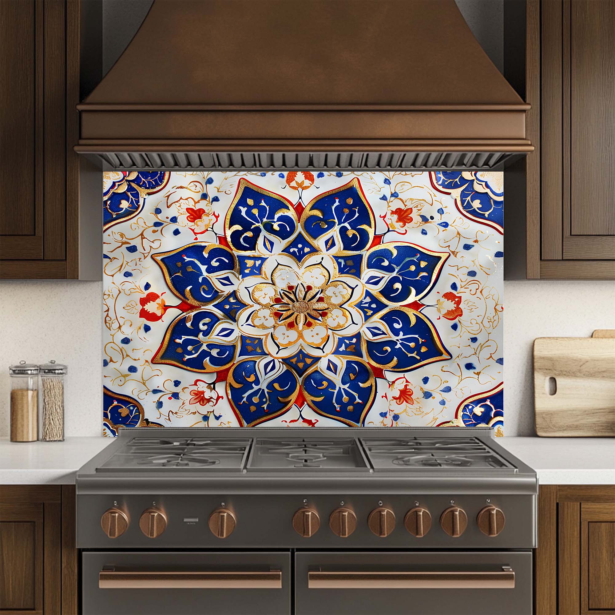 Oriental Blossom – Tempered Glass Backsplash for Kitchen – Mandala Kitchen Splashback