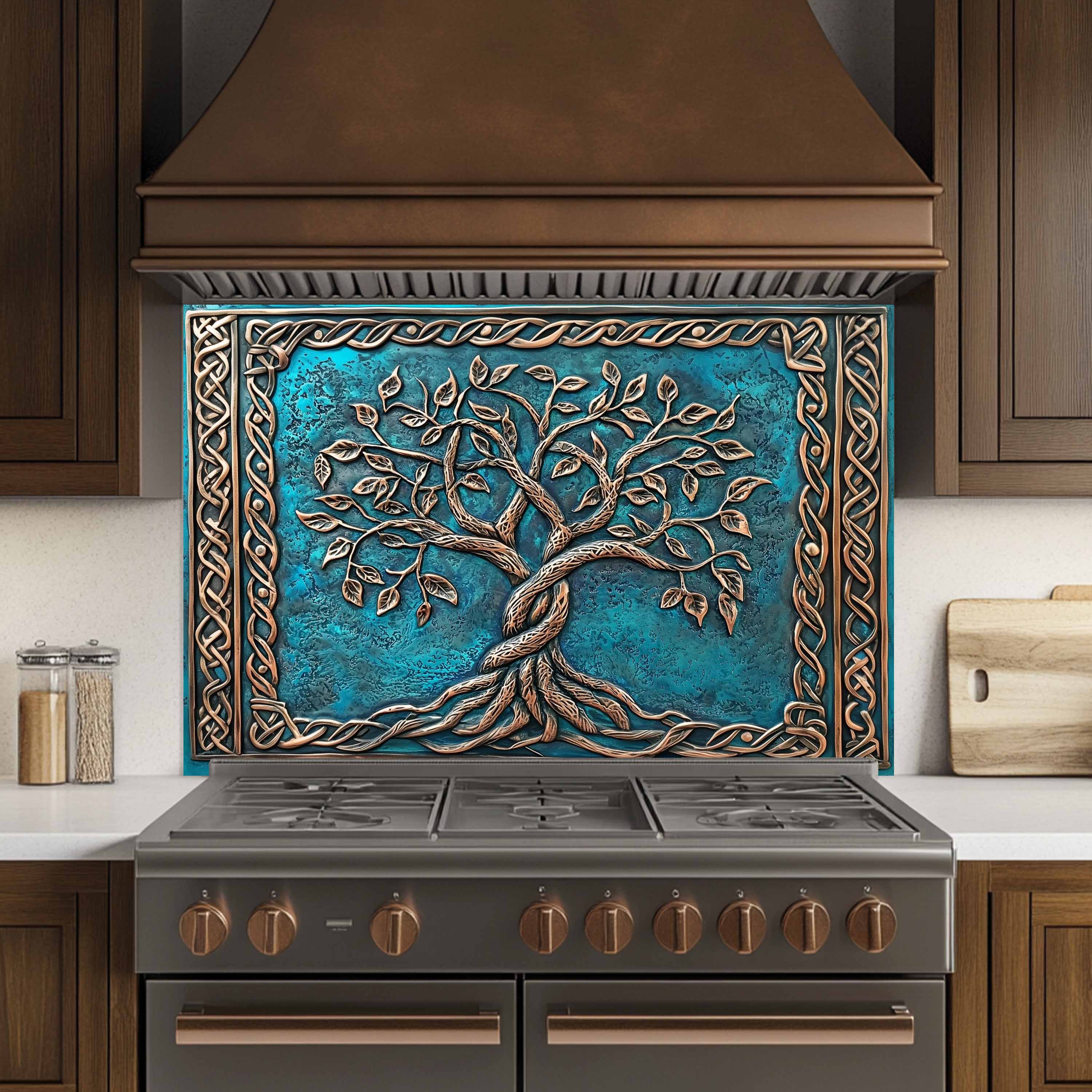Custom Kitchen Backsplash – Aqua Heritage Tempered Glass Stove Backsplash
