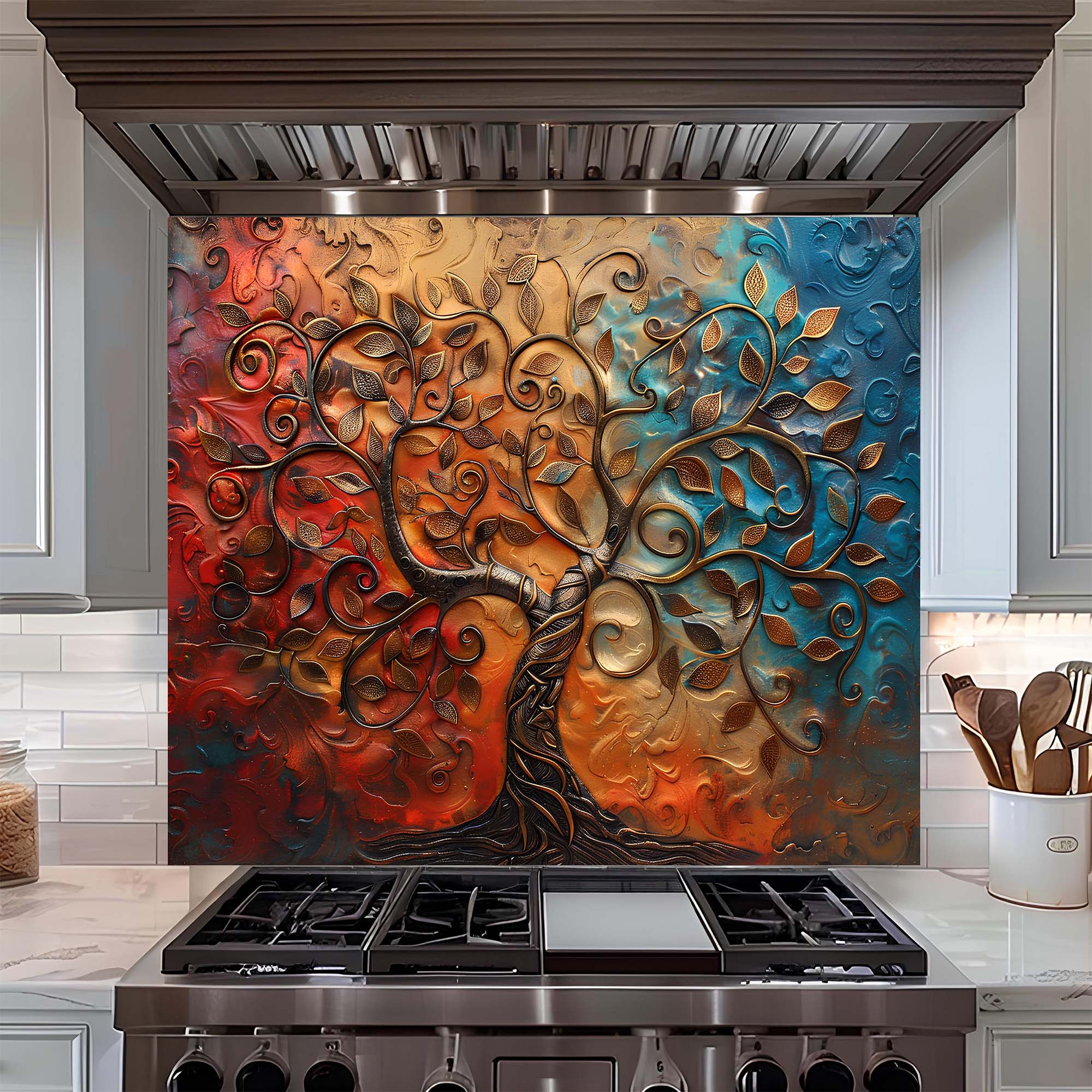 Custom Kitchen Backsplash – Eternal Flame Tempered Glass Backsplash