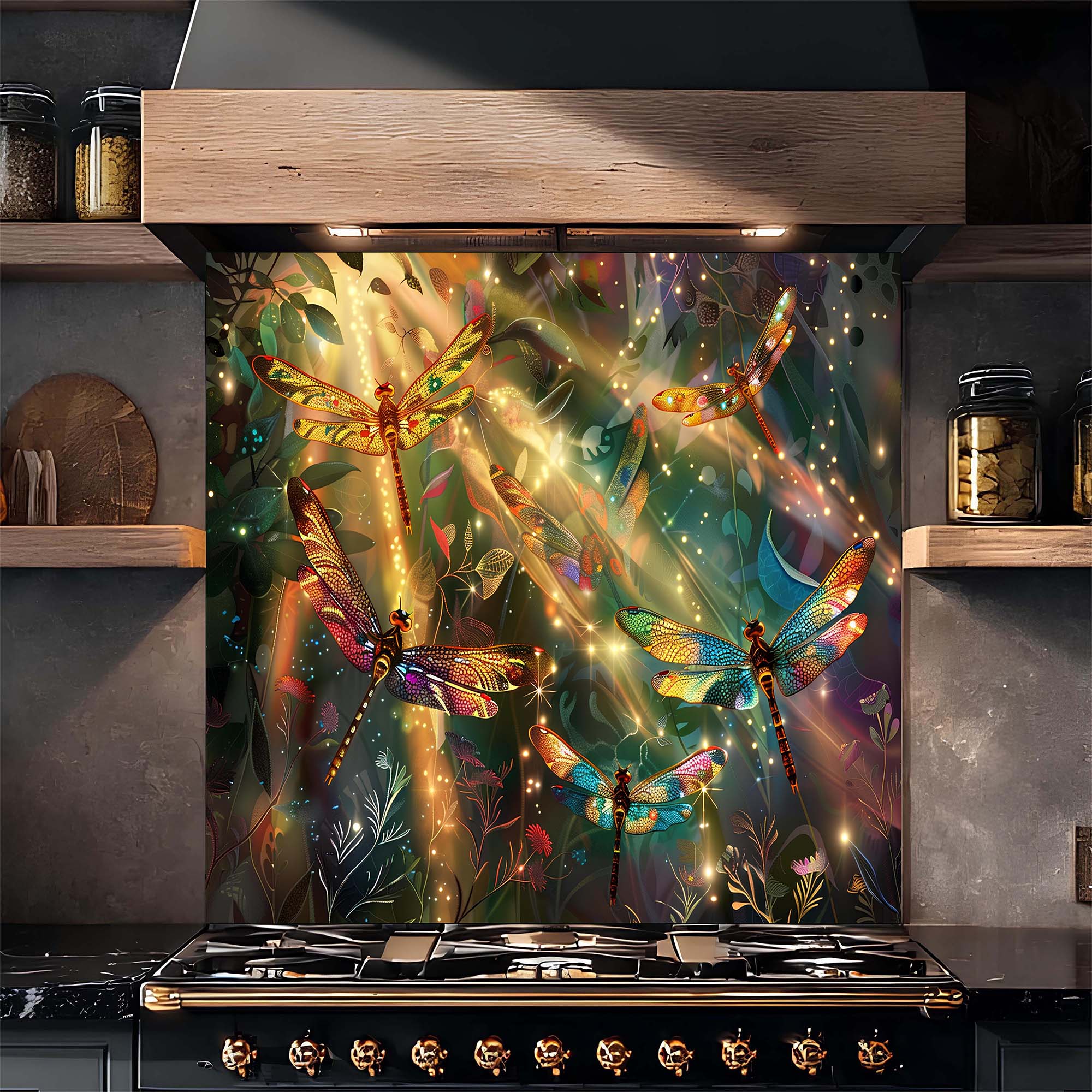 Salpicadero de cocina personalizado – Salpicadero de cristal templado Enchanted Flight para encimera