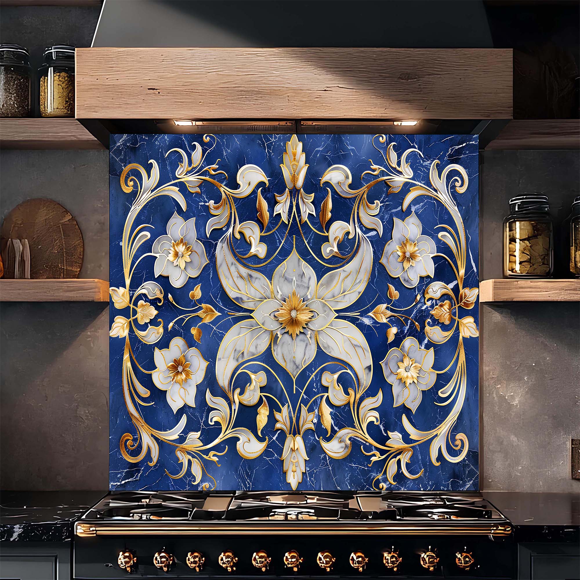 Custom Kitchen Backsplash – Imperial Bloom Tempered Glass Stove Backsplash