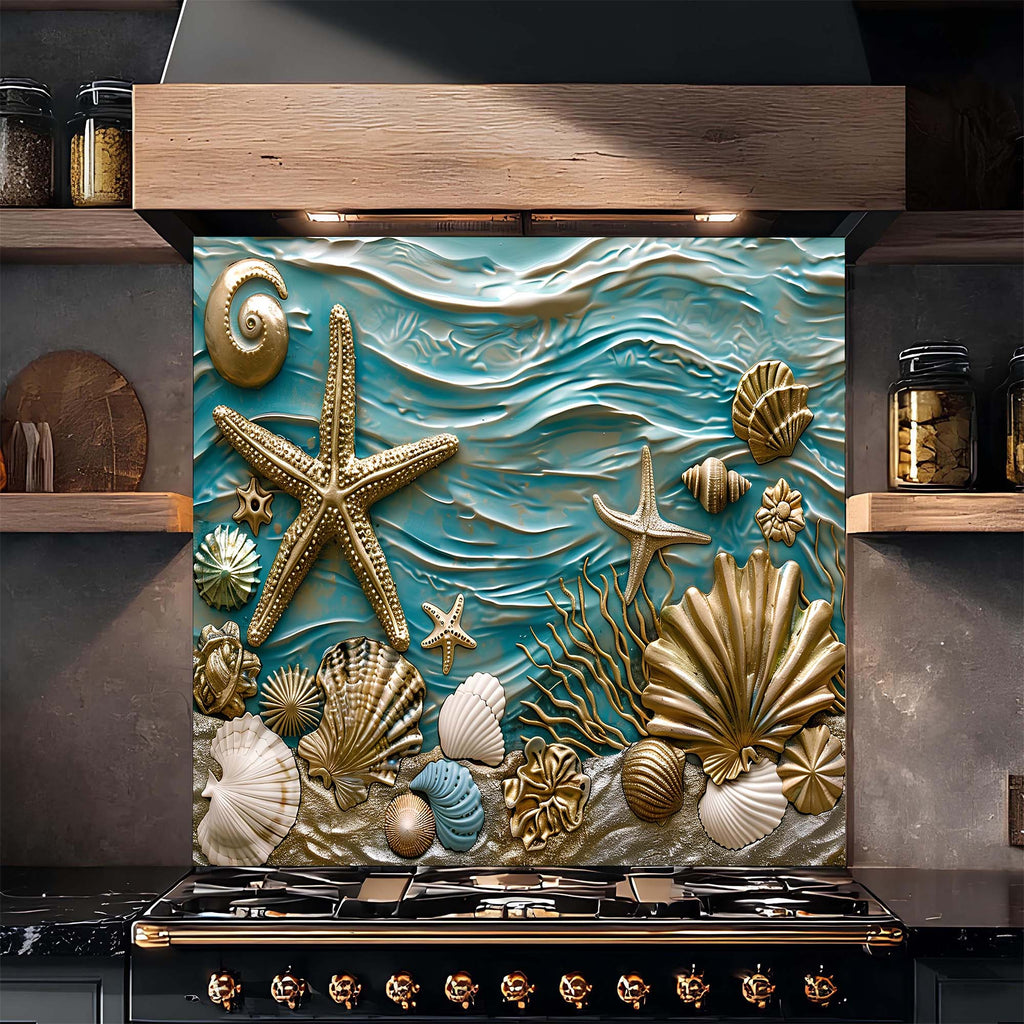 Custom Kitchen Backsplash – Ocean Serenity Tempered Glass Stove Backsplash