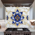 Salpicadero de cristal templado para cocina – Royal Blue Blossom Salpicadero personalizado