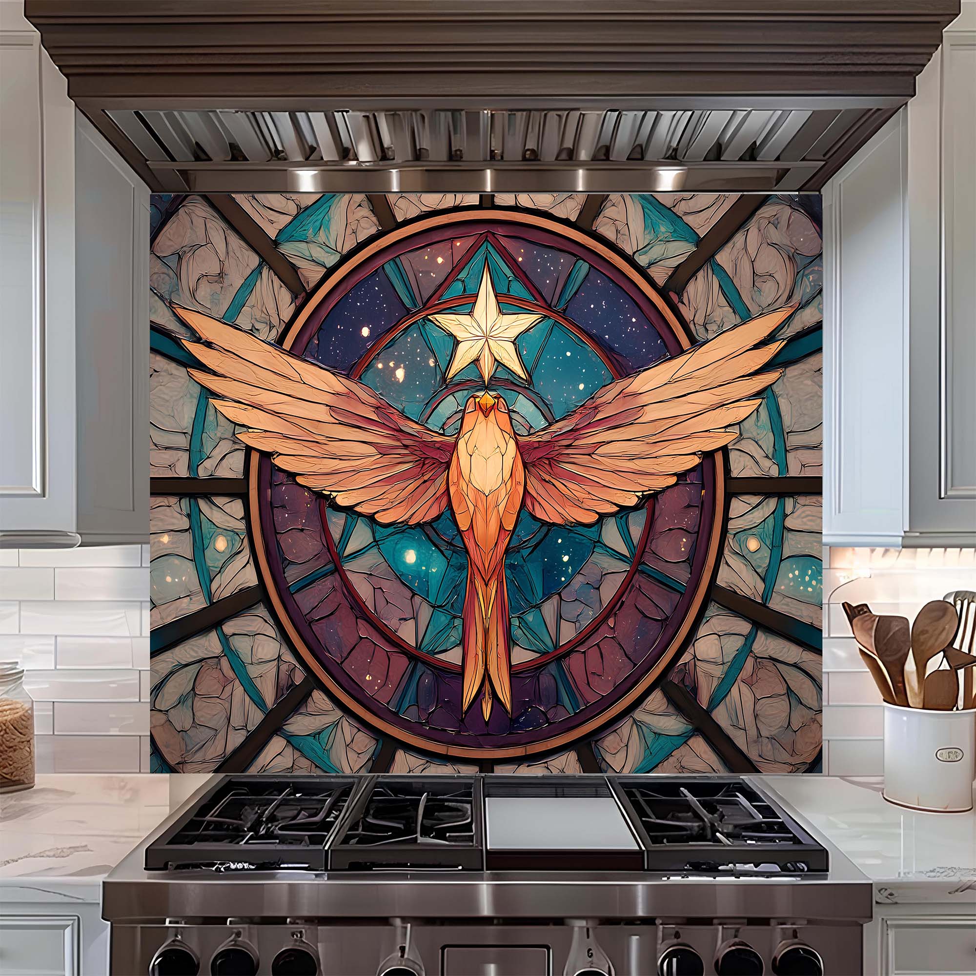 Salpicadero de cocina personalizado – Salpicadero de cristal templado «Ascenso Celestial» para estufa