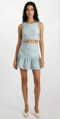 Elina Boucle Cropped Top - Blue Boucle