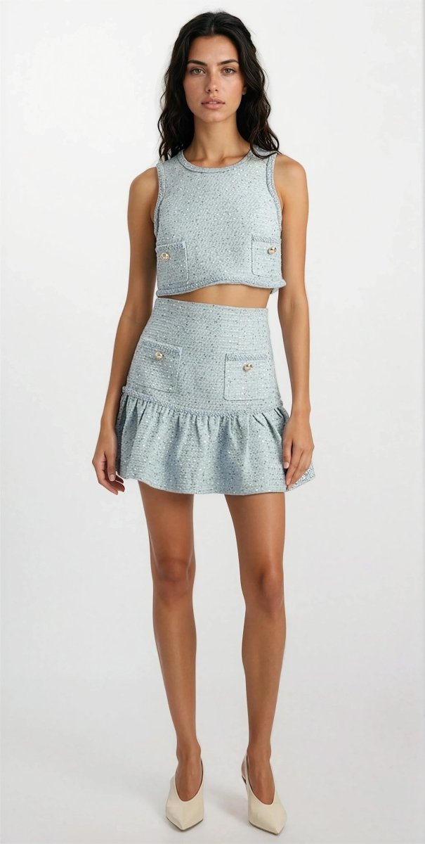 Elina Boucle Cropped Top - Blue Boucle