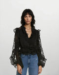 Frill Embroidered Blouse – Black