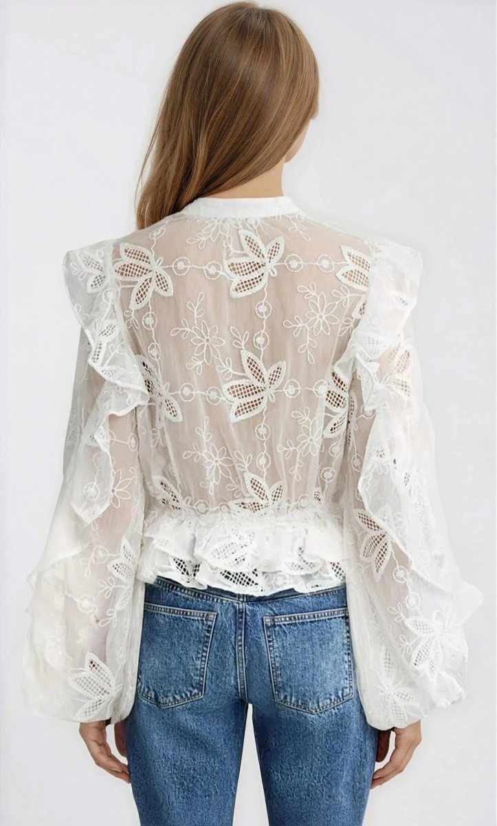 Frill Embroidered Blouse – Orchid White