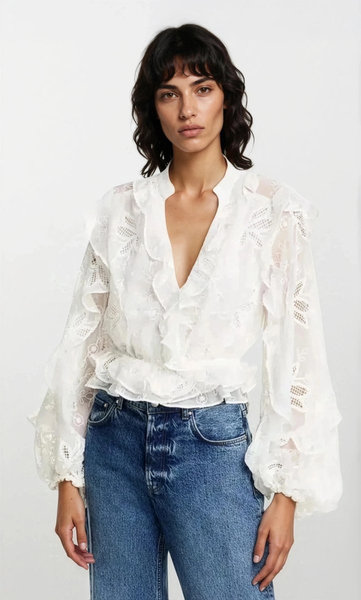 Frill Embroidered Blouse – Orchid White