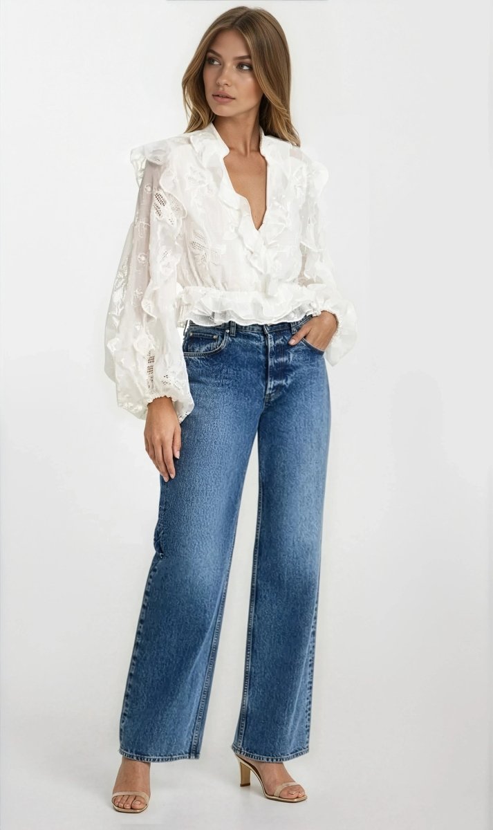 Frill Embroidered Blouse – Orchid White