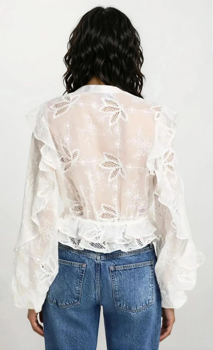 Frill Embroidered Blouse – Orchid White