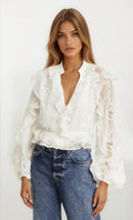 Frill Embroidered Blouse – Orchid White