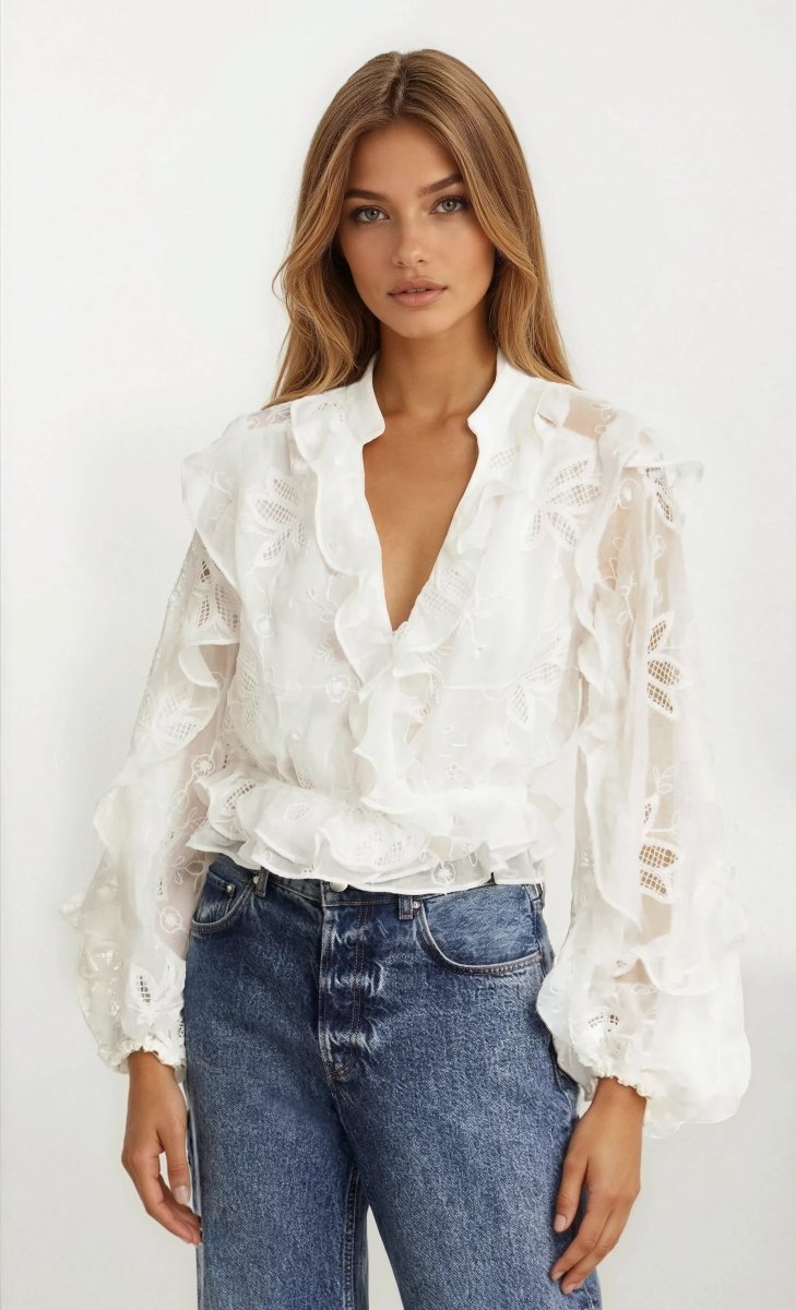 Frill Embroidered Blouse – Orchid White