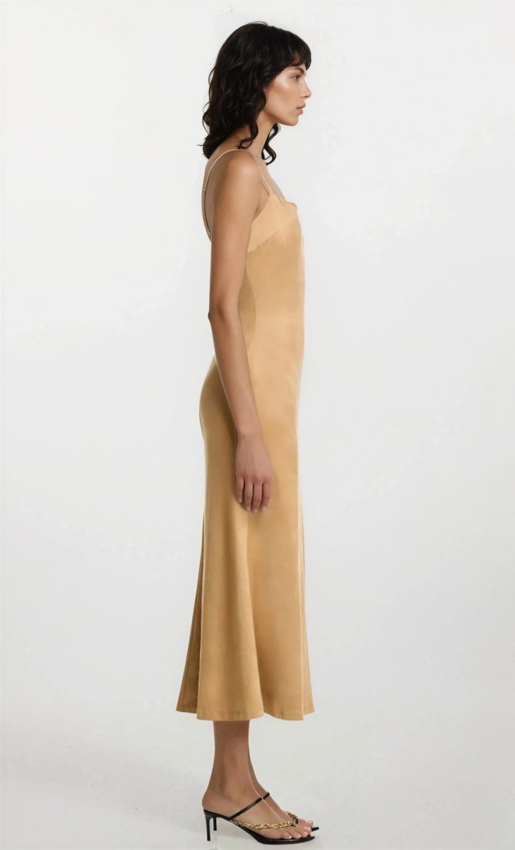 Nadira Faux Suede Dress – Soft Camel