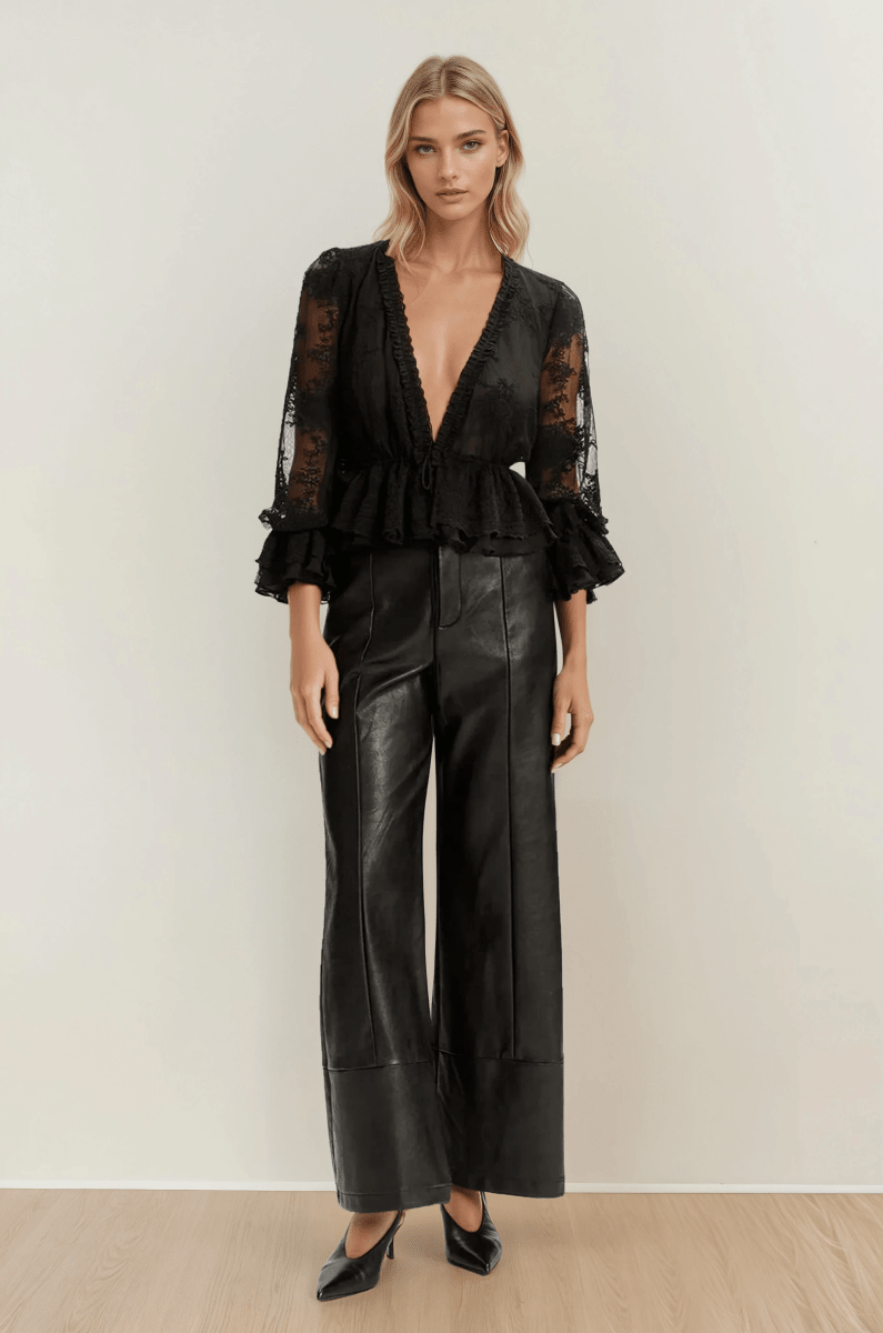 Natoli Embroidered Mesh Blouse – Black