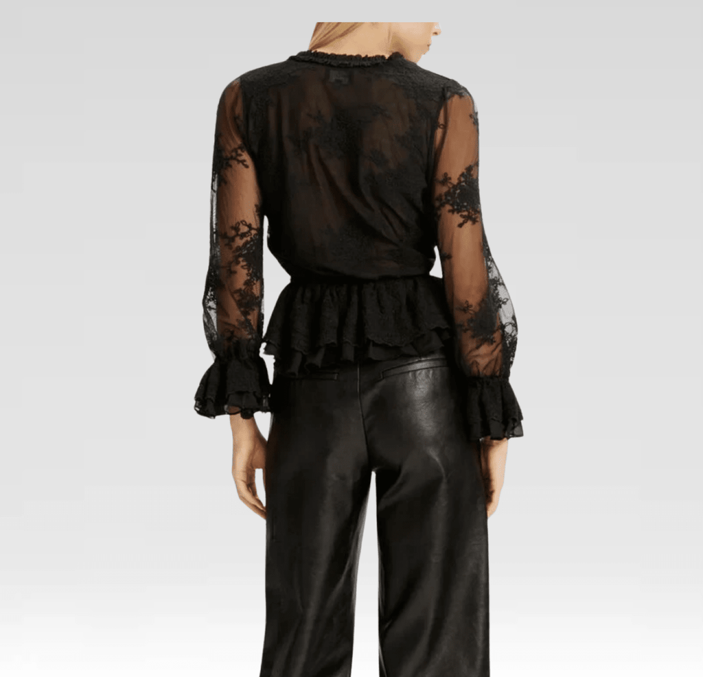 Natoli Embroidered Mesh Blouse – Black