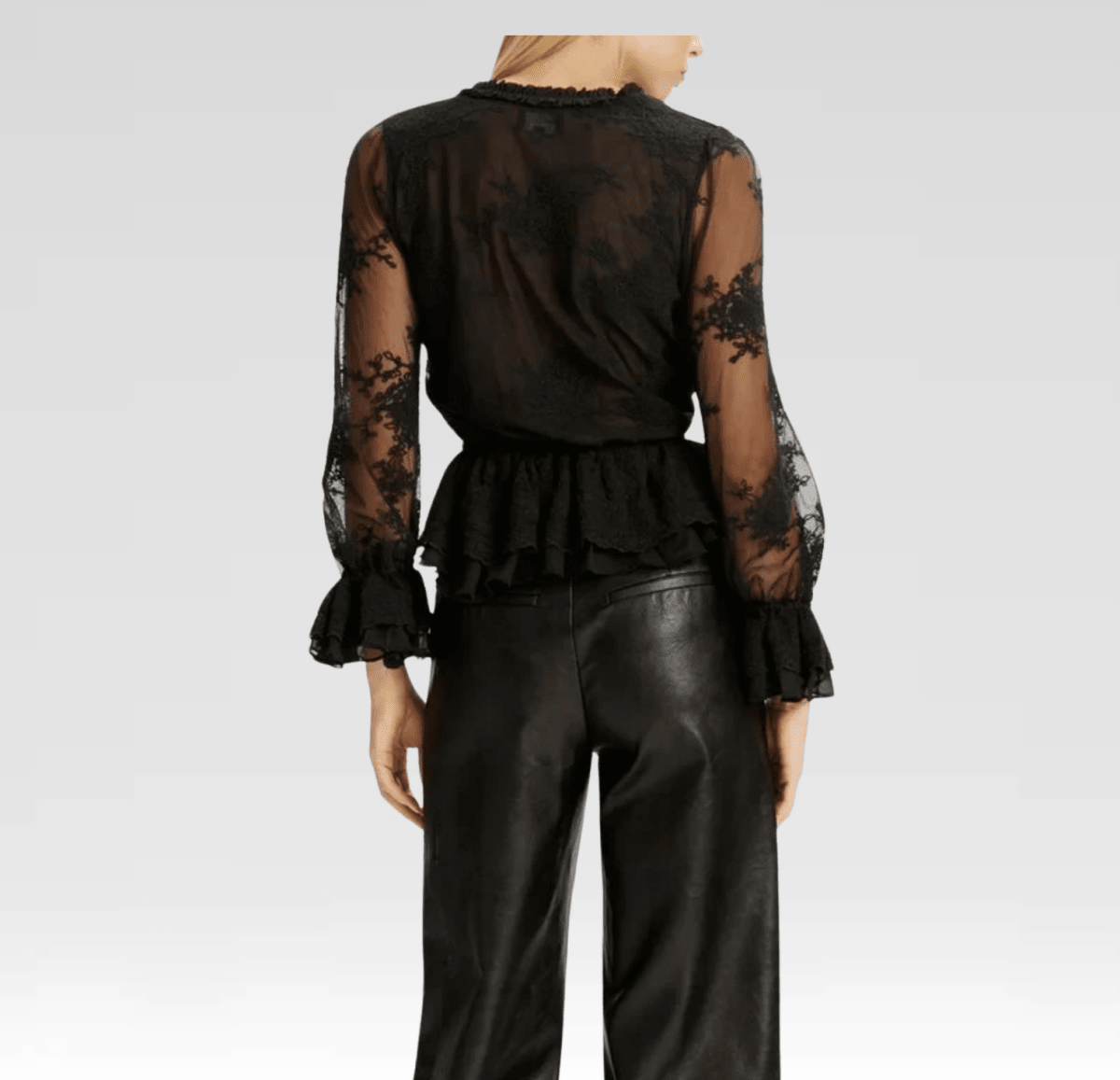 Natoli Embroidered Mesh Blouse – Black