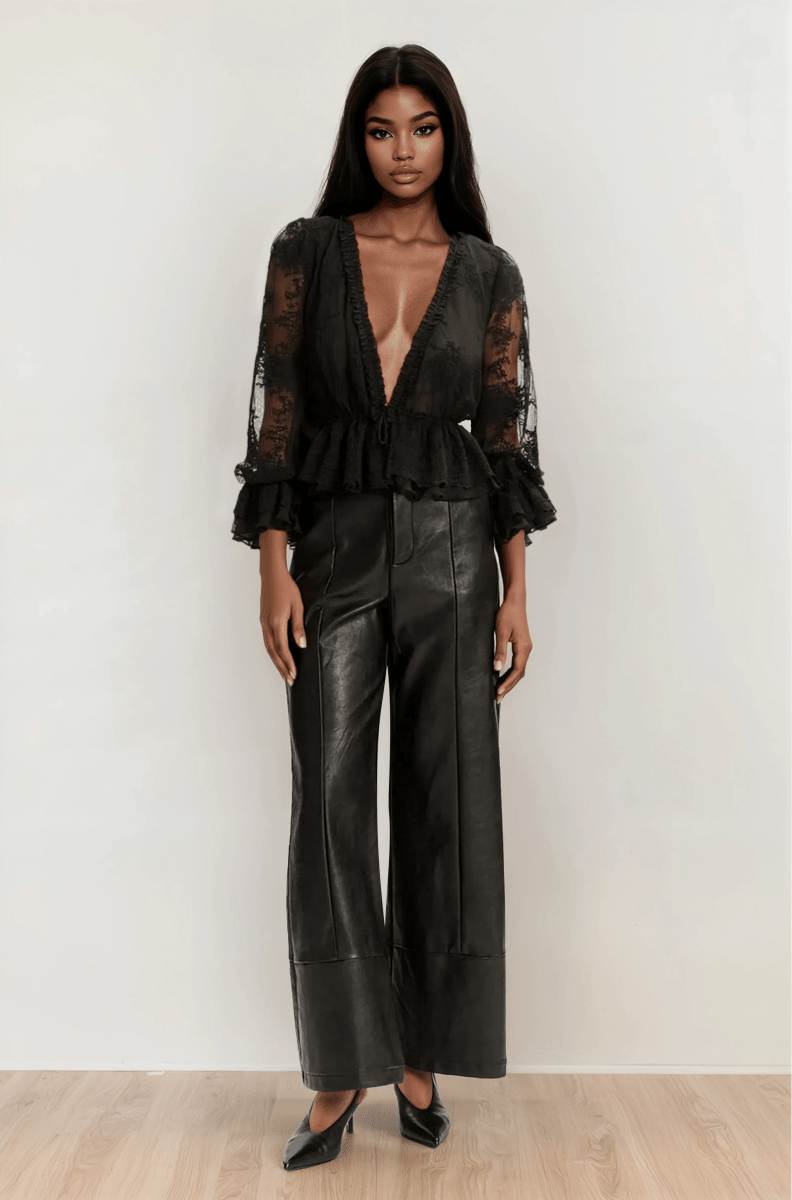 Natoli Embroidered Mesh Blouse – Black