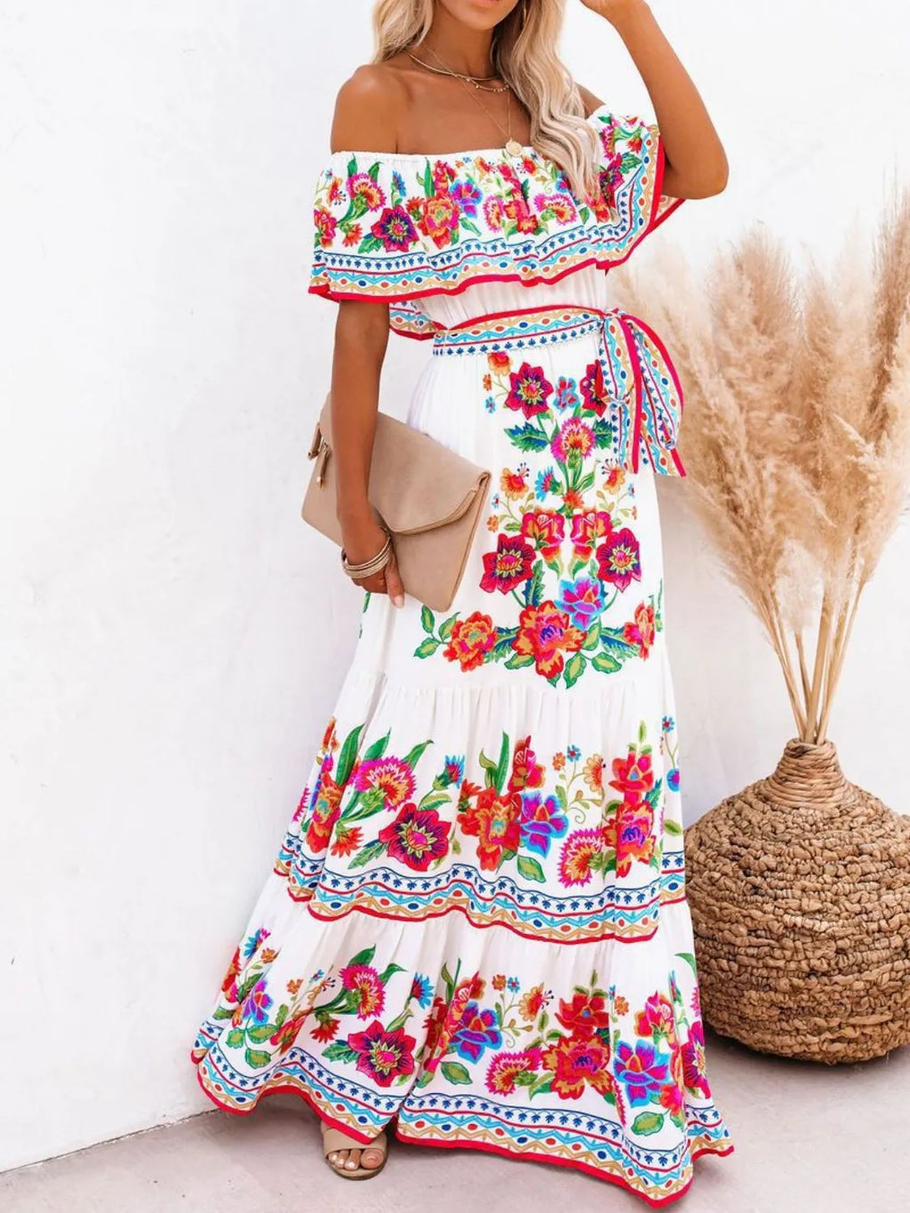 Floral Off Shoulder Ruffle Maxi Dress