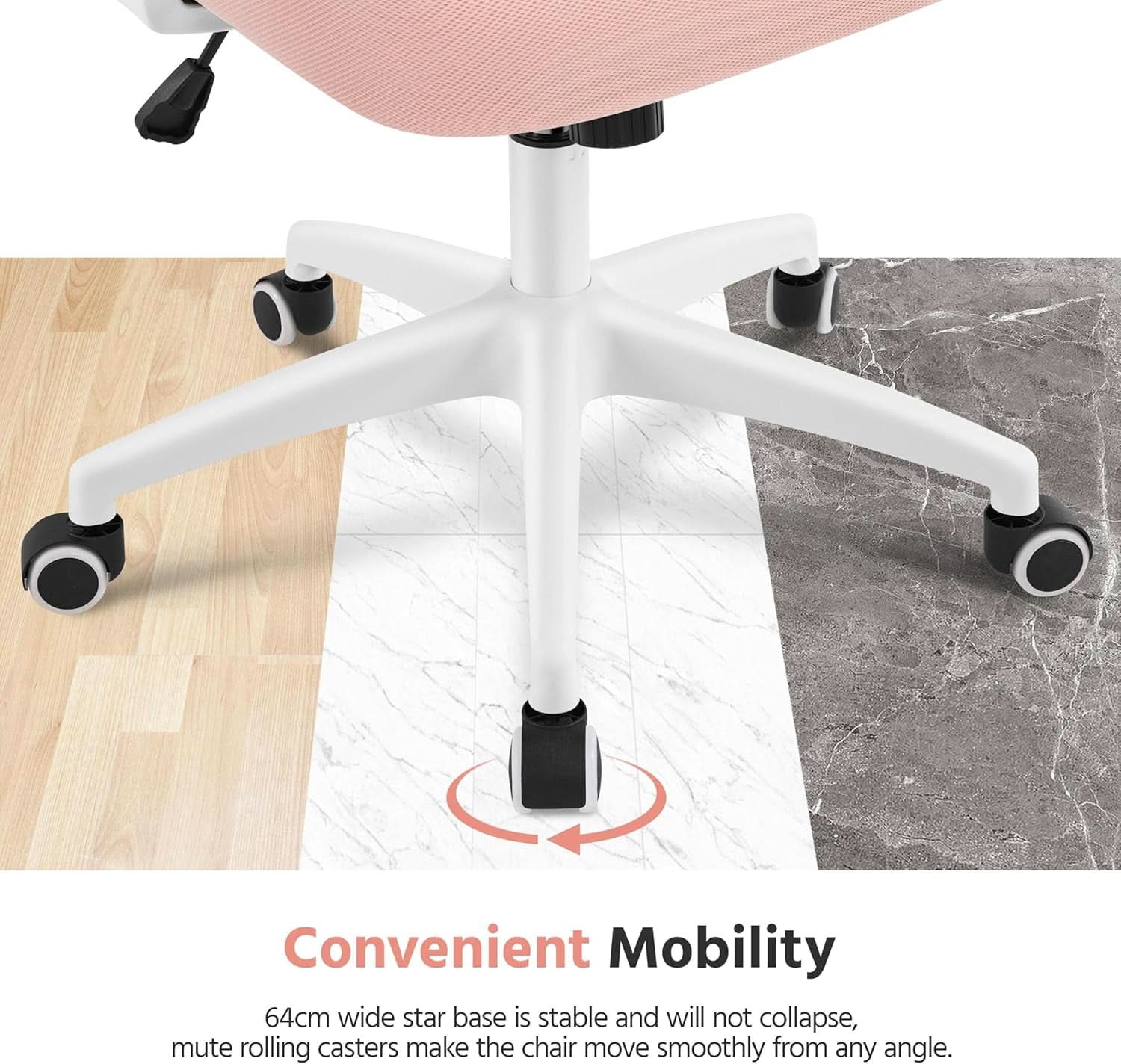 Silla de oficina ergonómica respaldo alto malla blanca rosa lumbar