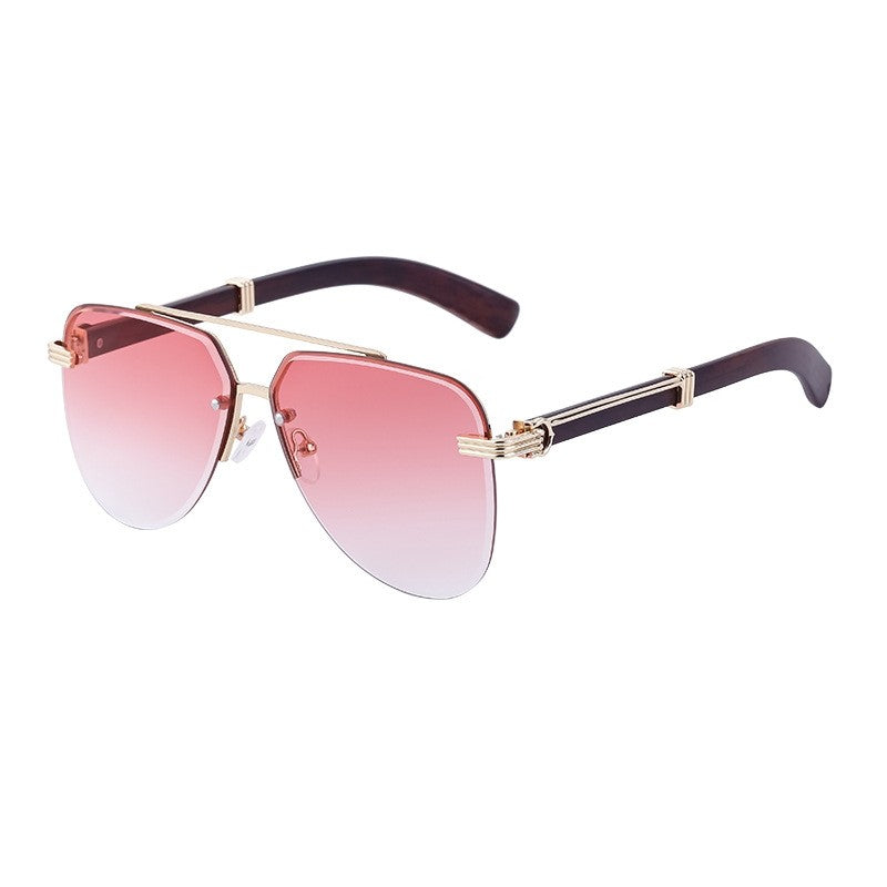 Men's Retro Wood Grain Frog Mirror Legs Sunglasses