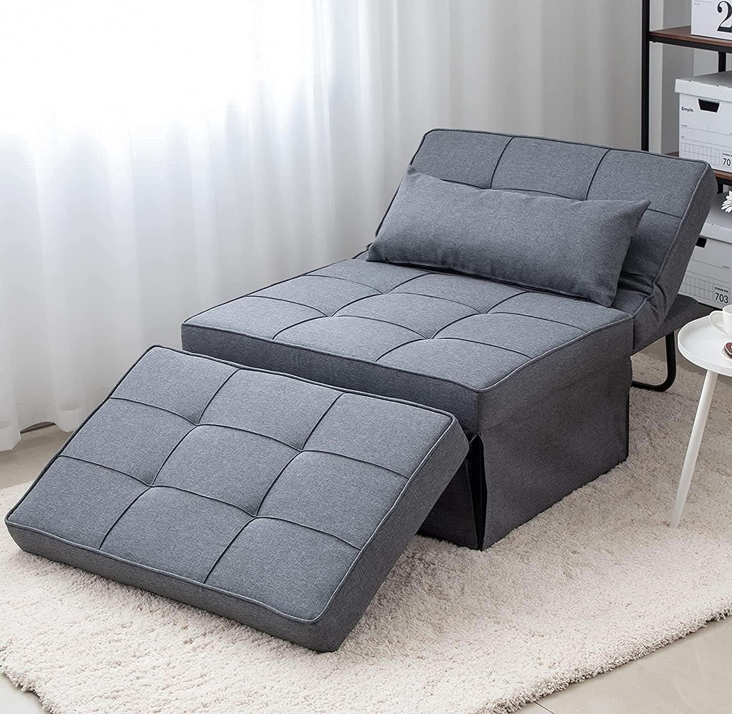 Sofá cama convertible otoman de diseño contemporáneo gris claro