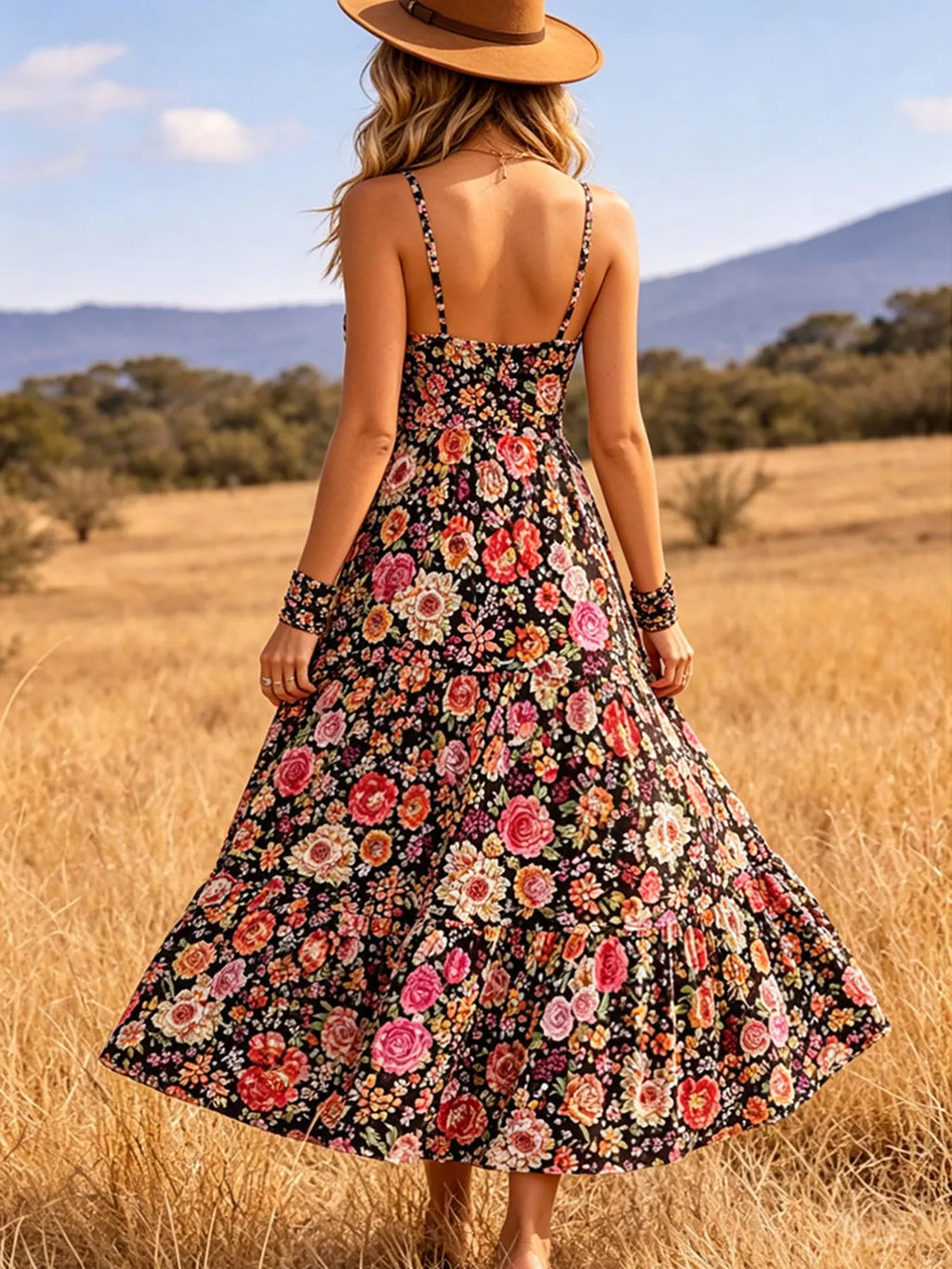 Floral Print V-Neck Midi Dress