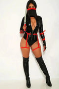 Black Faux Leather Red Ninja 4 Piece Costume