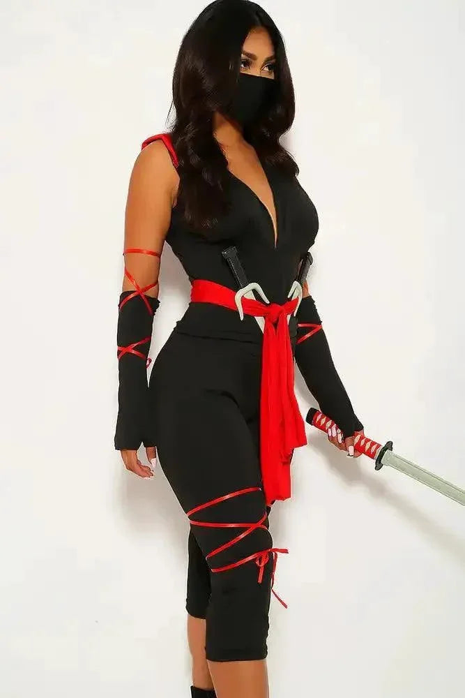 Black Red Tight Two Piece Sexy Ninja Costume