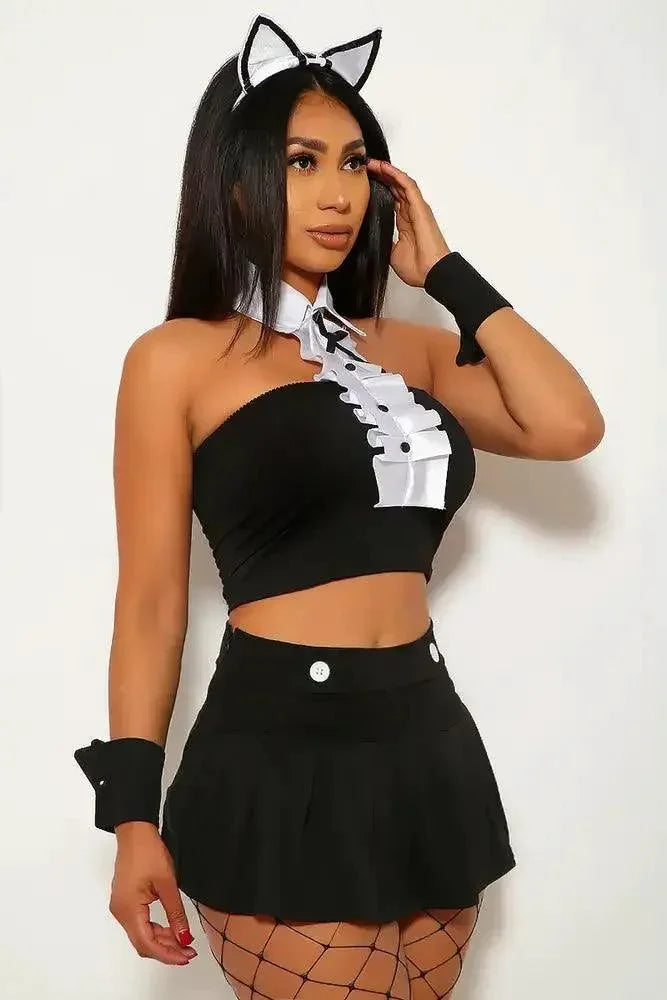 Black White Tuxedo Cat 5pc Sexy Costume
