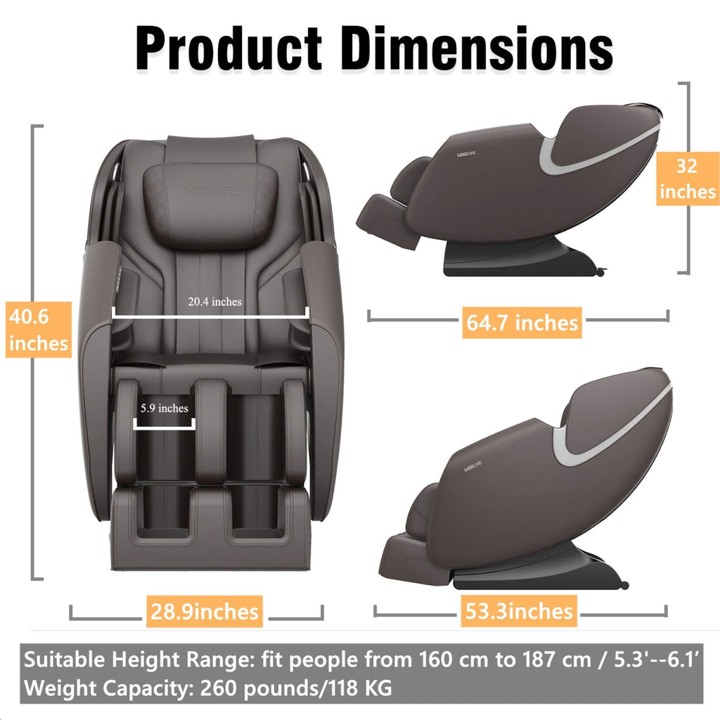 Sillón de masaje de cuero de cuerpo completo Bosscare con gravedad cero y Bluetooth [GR8012] (SAK12074)