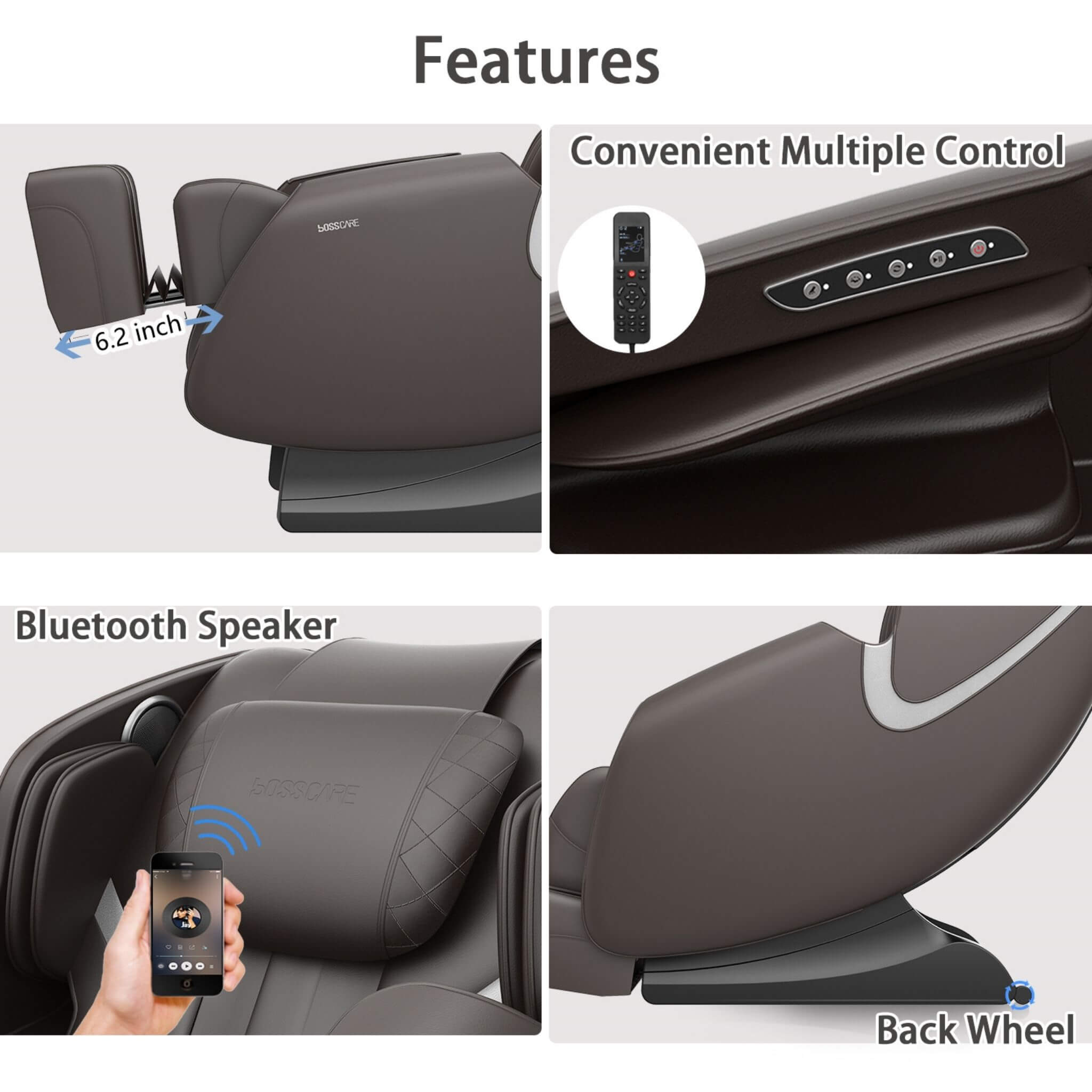 Sillón de masaje de cuero de cuerpo completo Bosscare con gravedad cero y Bluetooth [GR8012] (SAK12074)