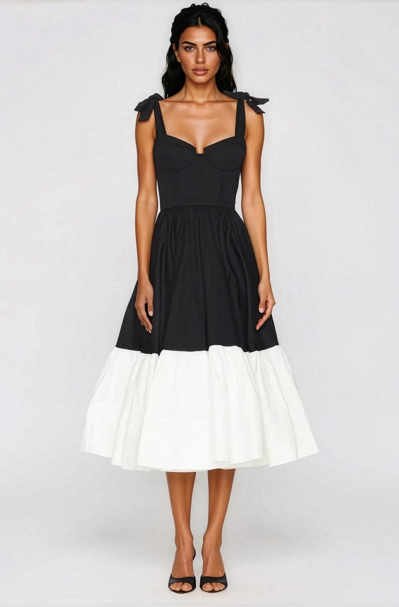Catalina Midi Dress – Black/Beige