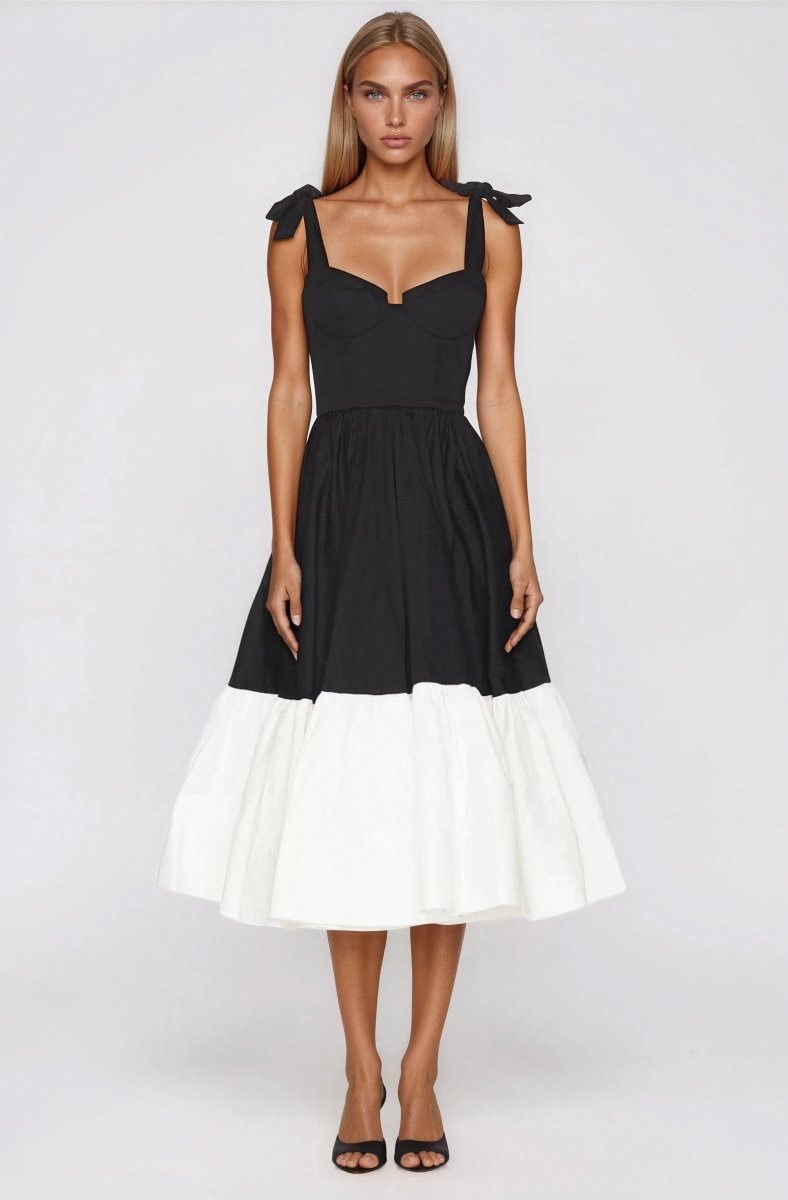 Catalina Midi Dress – Black/Beige