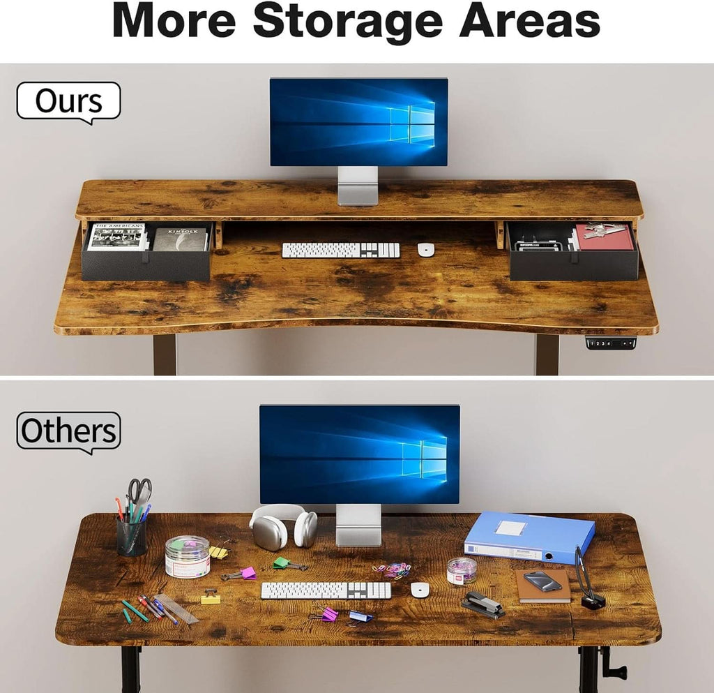Brown 47.2 Inch Standing Desk Monitor Riser Drawers