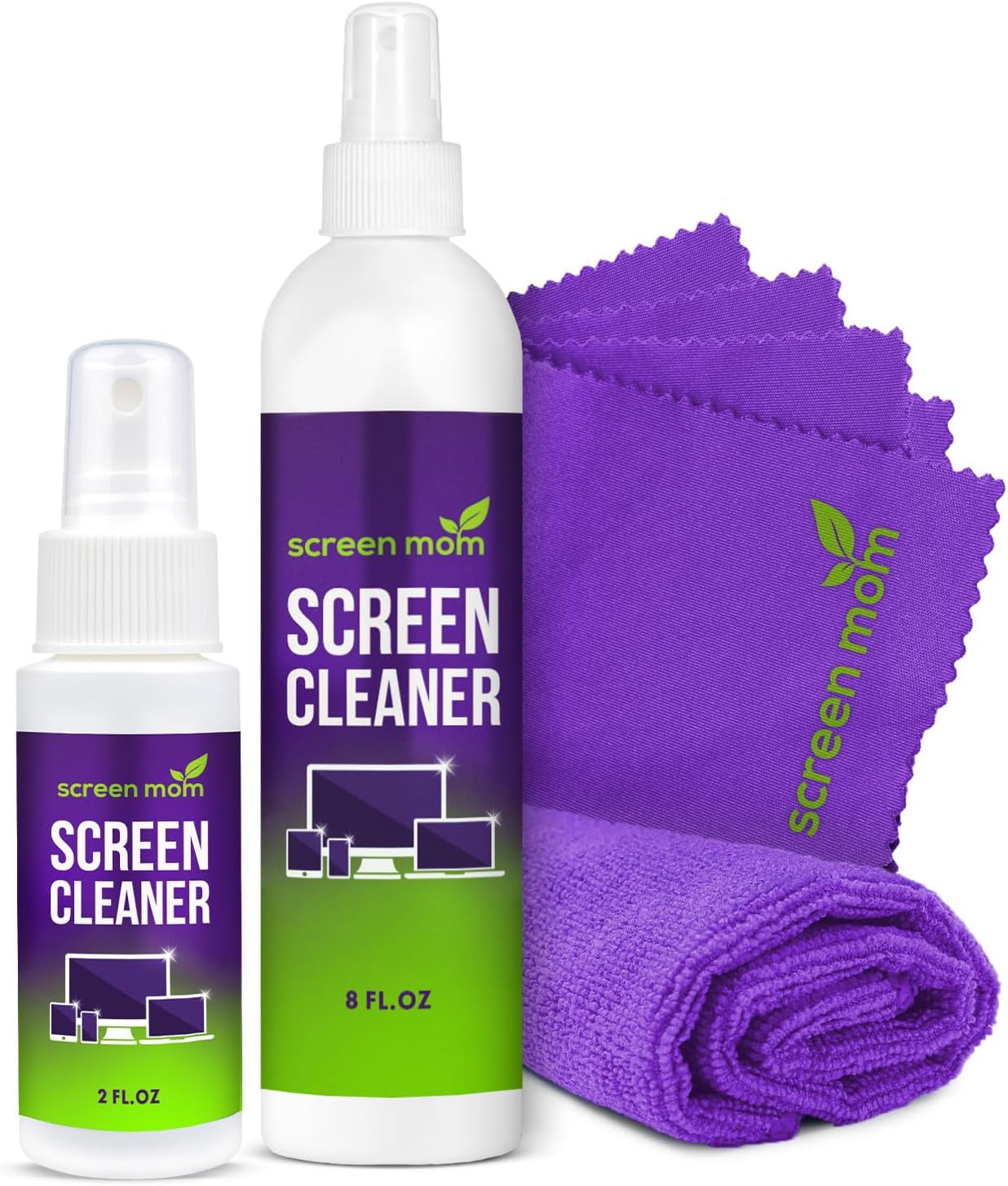 Screen Cleaner Spray and Microfiber Cloth 2-Pack (2X8Oz) by Screen Mom-Screen Cleaner Spray and Wipe for TV, Computer, Phone, Ipad, Car Screen Cleaning Kit Electronic Cleaner Spray