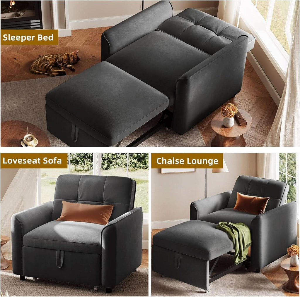 Sillón Cama Convertible Tapizado en Terciopelo Gris