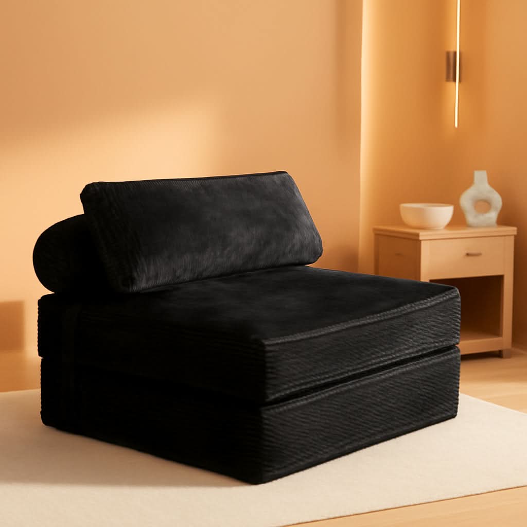 Sofá cama plegable convertible negro con almohada incluida