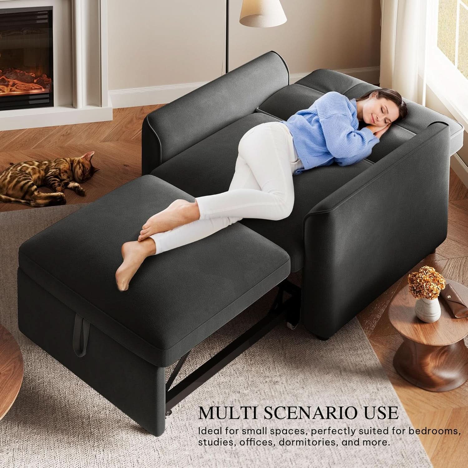 Sillón Cama Convertible Tapizado en Terciopelo Gris