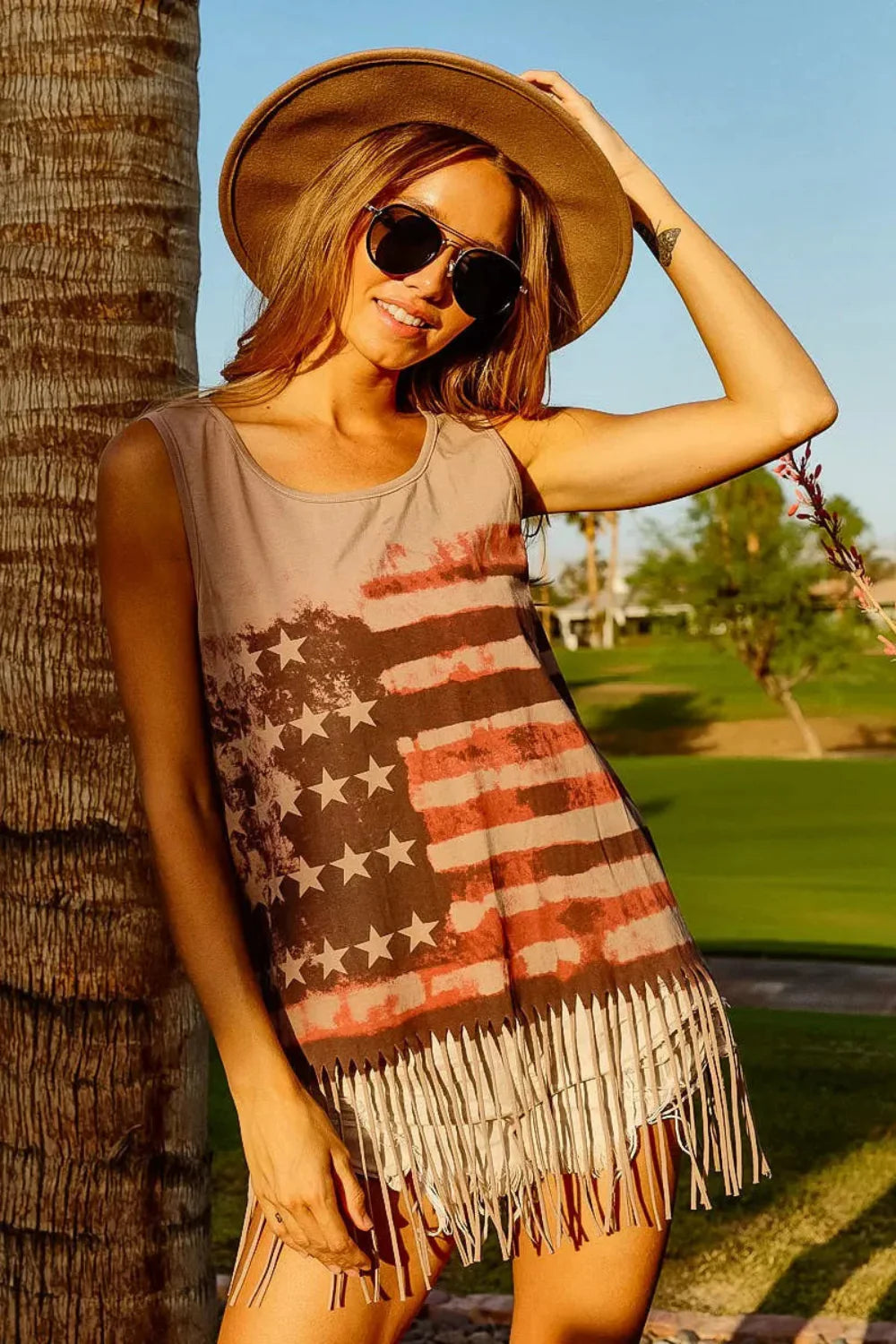 Top de punto sin mangas con estampado de la bandera americana BiBi