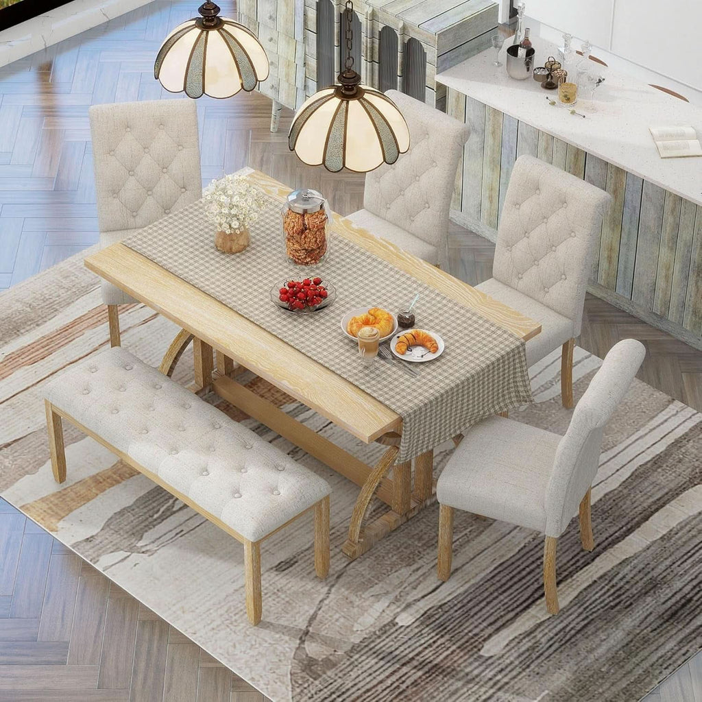 Juego de Comedor Rectangular Industrial de Madera Maciza
