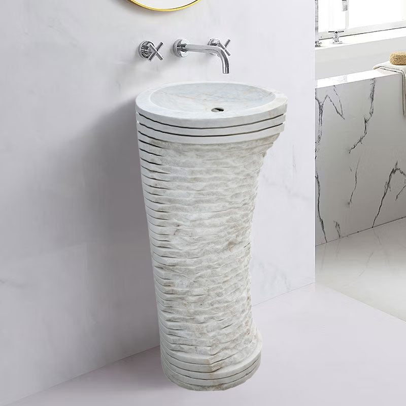 Carrara White Marble Designer Pedestal Stand-Alone Sink (W)16" (L)16" (H)36"