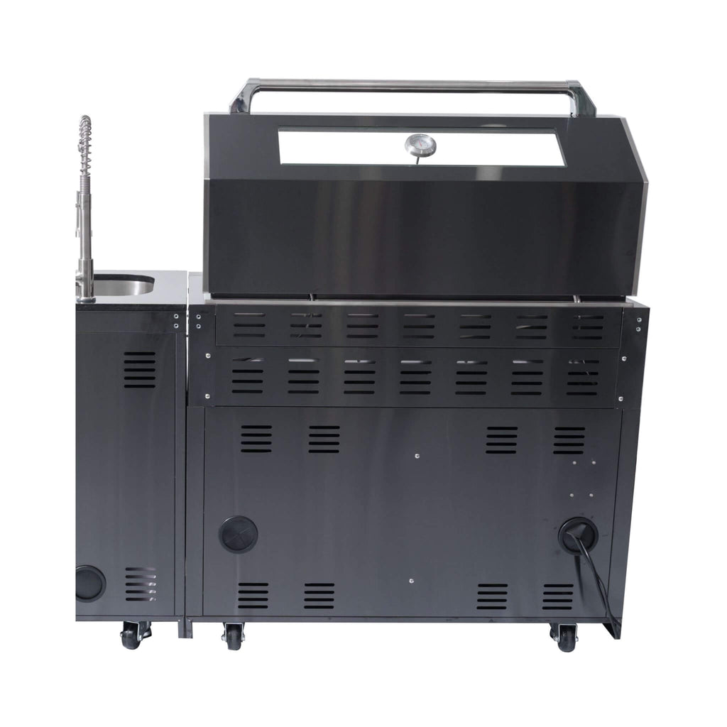 Isla de cocina con parrilla de propano líquido de 6 quemadores de acero inoxidable negro prémium Castelle Flame Inferno con kit de asador (SAK82641)