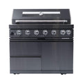 Isla de cocina con parrilla de propano líquido de 6 quemadores de acero inoxidable negro prémium Castelle Flame Inferno con kit de asador (SAK82641)