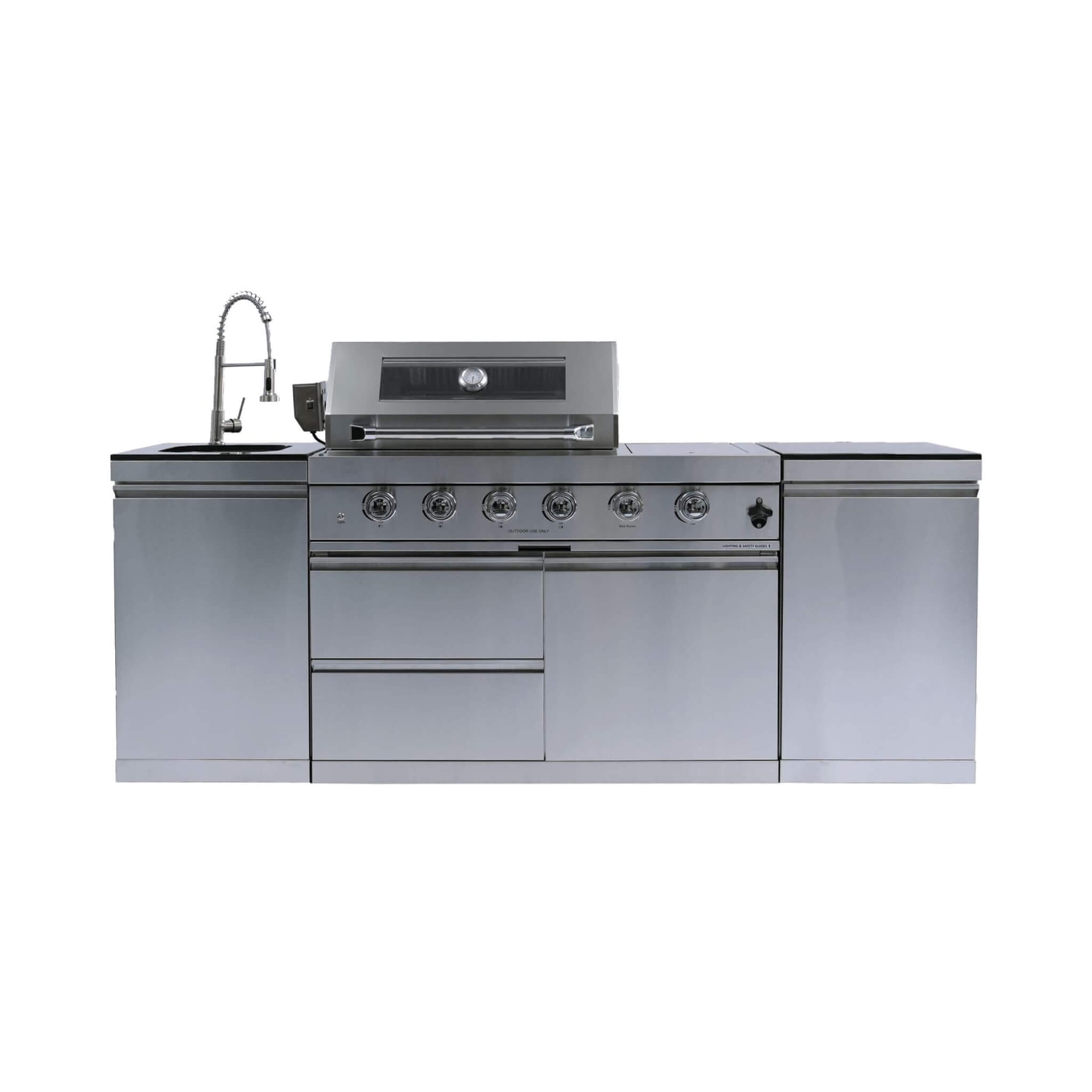 Isla de cocina para barbacoa exterior Castelle Flame Aurelia de acero inoxidable de 46 pulgadas y 4 quemadores con 72 000 BTU, parrilla de 46 pulgadas y 4 quemadores con 85 000 BTU, kit de asador y gabinetes (SAK93192)