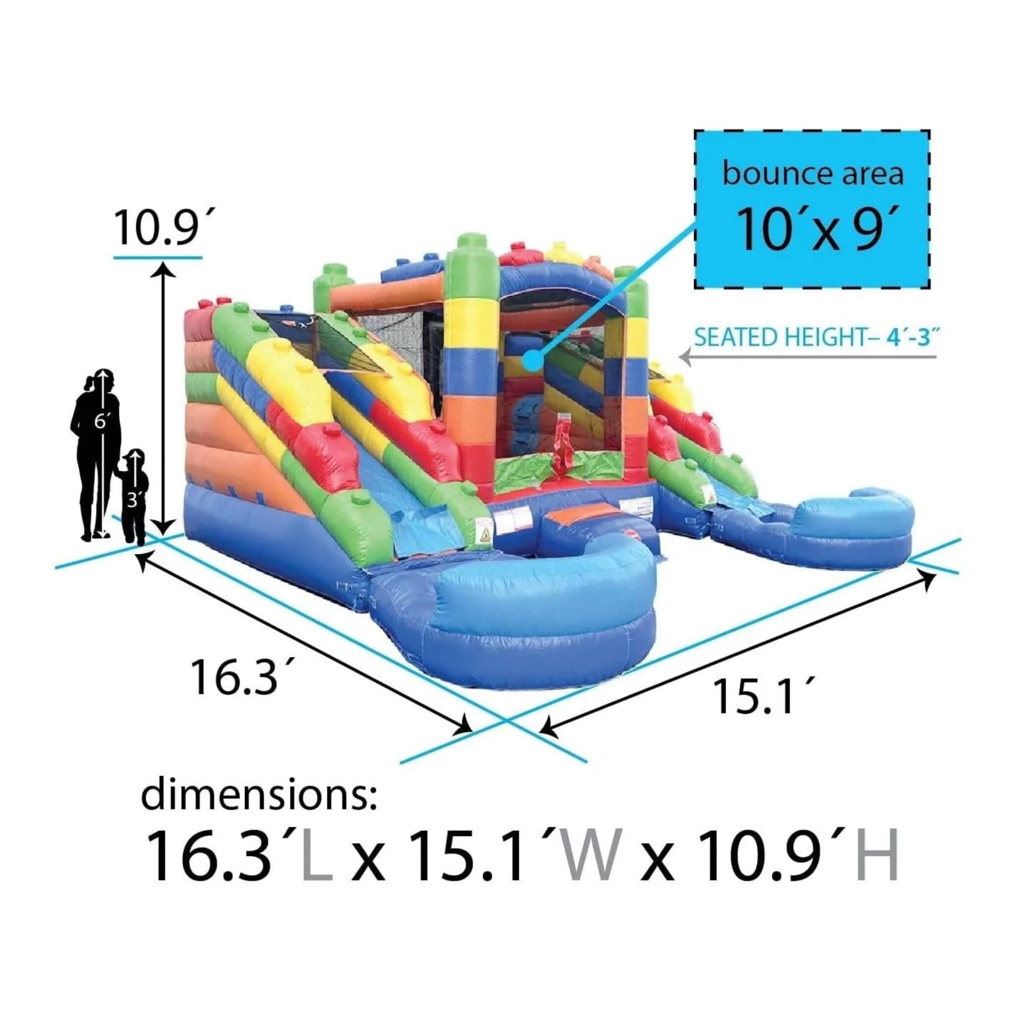 Castillo hinchable de 16 pies con toboganes dobles, soplador y piscina combinada (SAK56319)