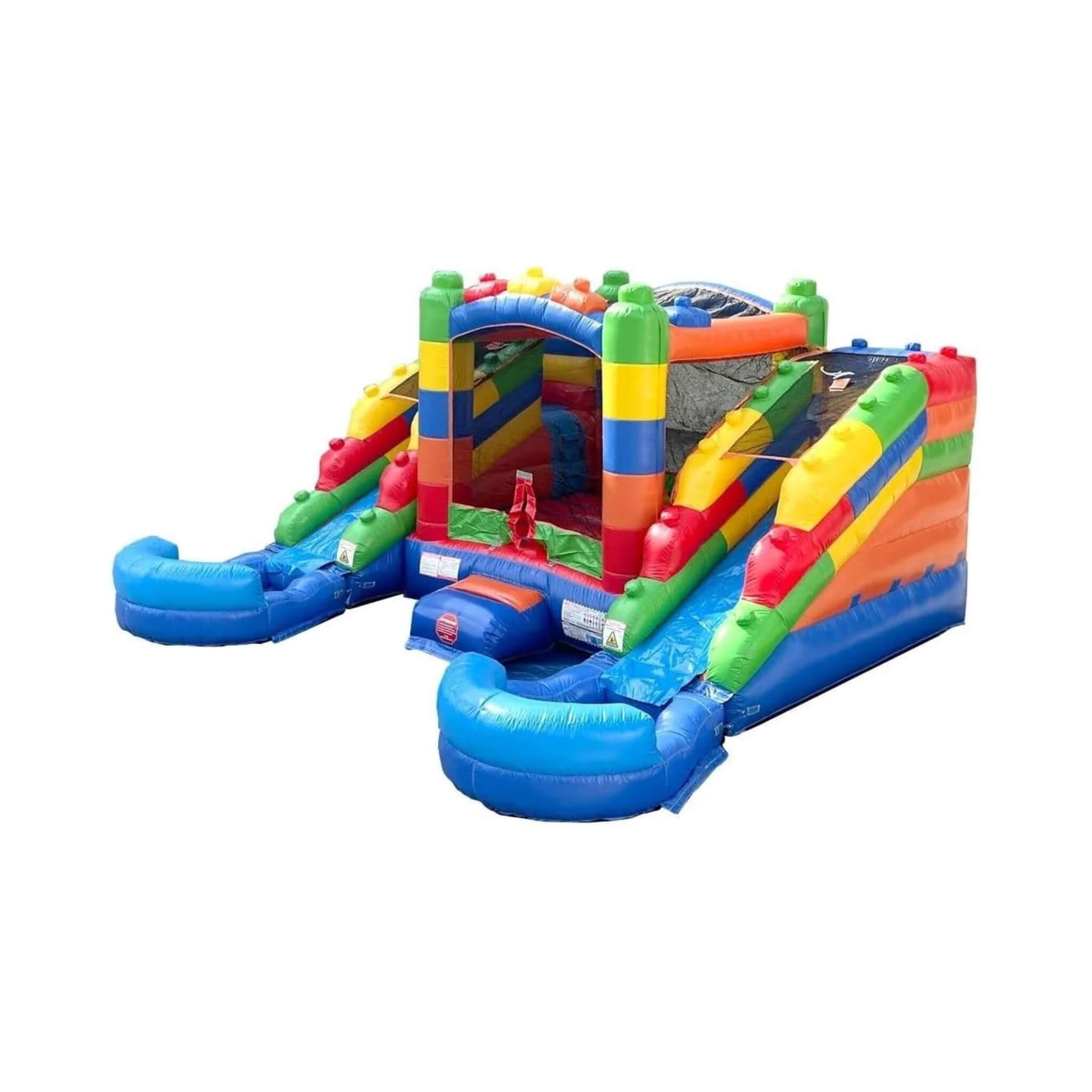 Castillo hinchable de 16 pies con toboganes dobles, soplador y piscina combinada (SAK56319)