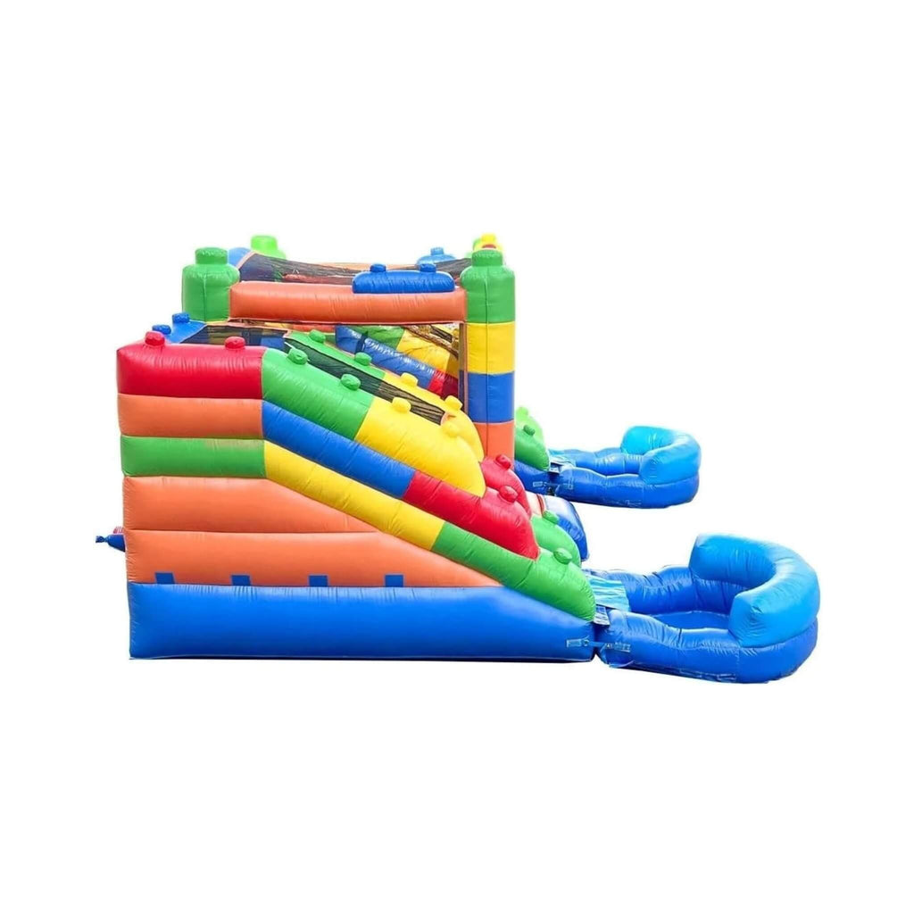 Castillo hinchable de 16 pies con toboganes dobles, soplador y piscina combinada (SAK56319)