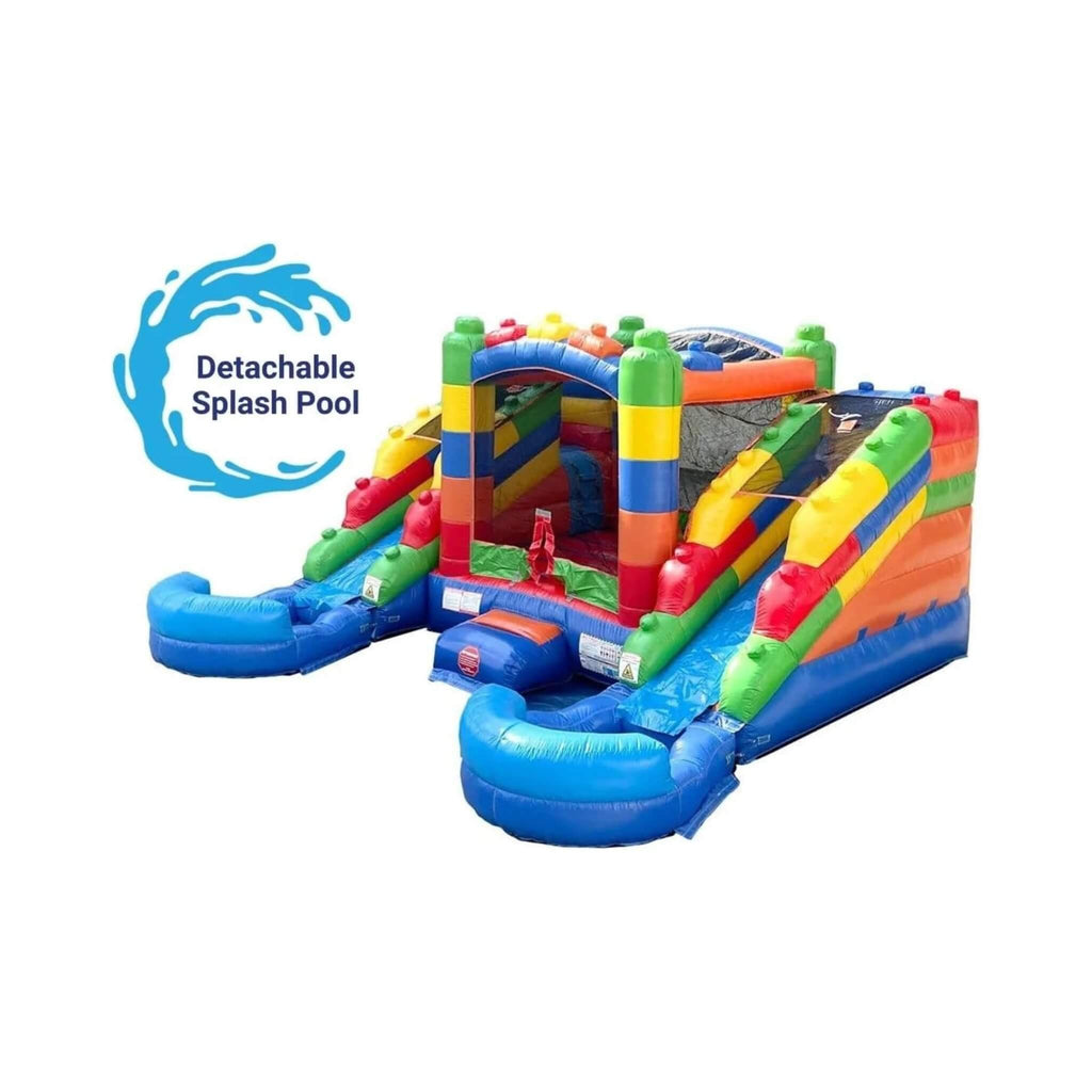 Castillo hinchable de 16 pies con toboganes dobles, soplador y piscina combinada (SAK56319)