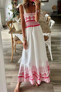 Maxikleid mit gesmoktem Print und Bindeträgern